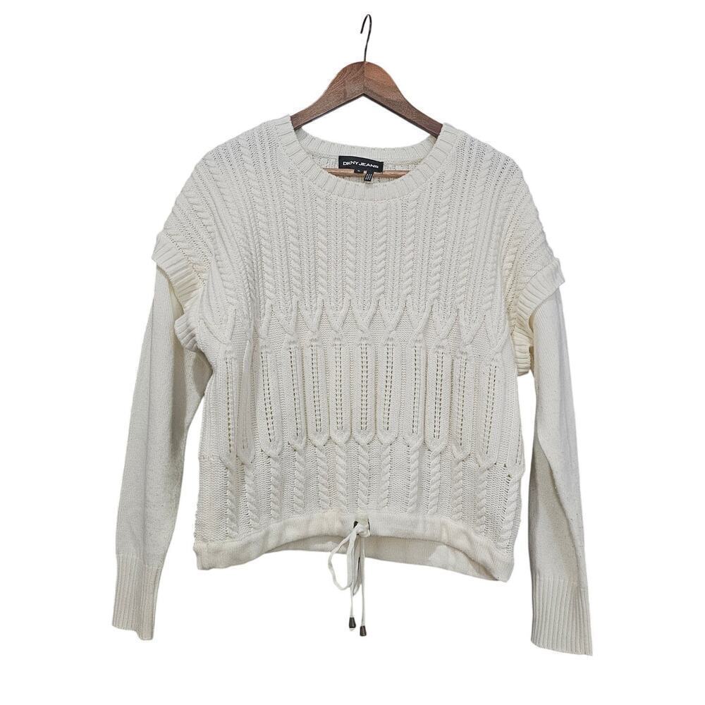DKNY Jeans Crew Neck Knit Sweater Ivory Size XL